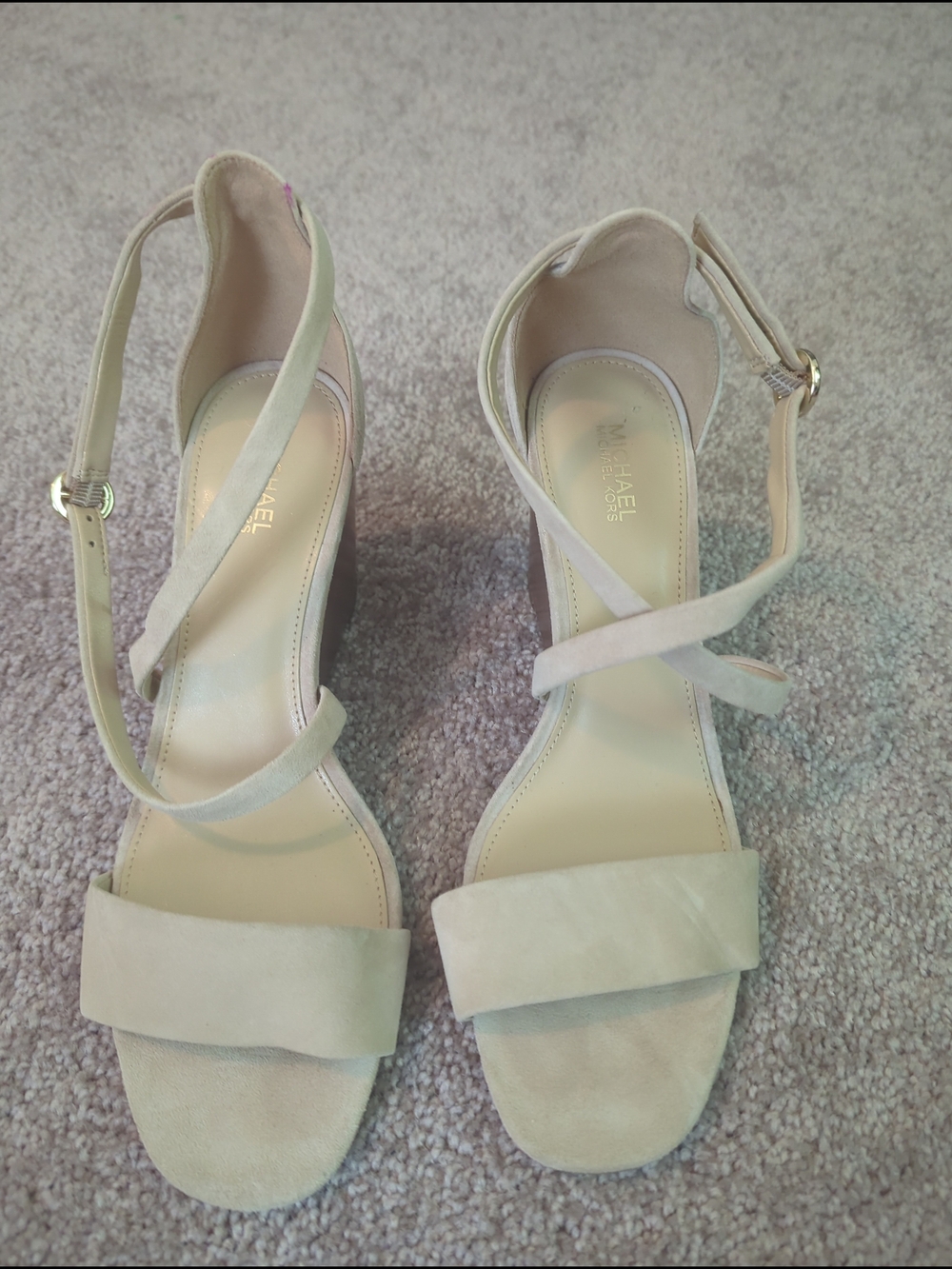 Michael Kors Beige Suede Strappy Block Heel Sandals